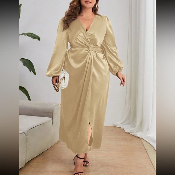Luxe sexy twist front wrap detail satin dress - Picture 9 of 16